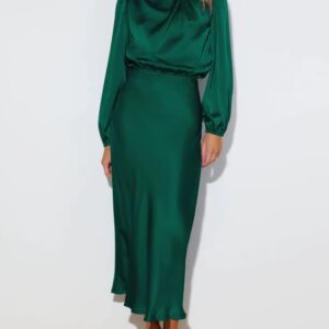 Satin Long Sleeved Dress Green