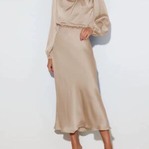 Satin Long Sleeved Dress Off White