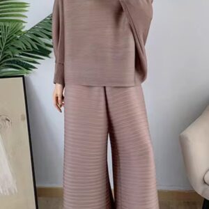 Pleated Cowl-neck Co-ord set Taupe
