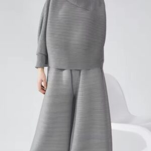 Pleated Cowl-neck Co-ord set Gray