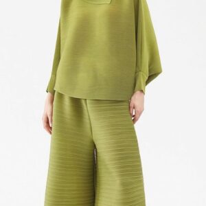 Pleated Cowl-neck Co-ord set Army Green
