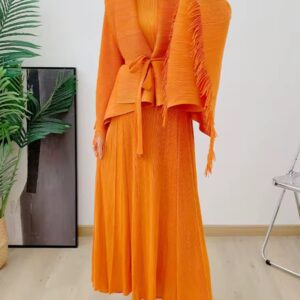 Pleated 2pc Kimono Orange