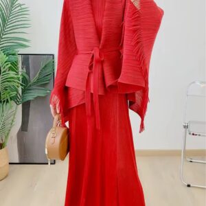 Pleated 2pc Kimono Red