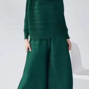 Pleated Cowl-neck Co-ord set Dark Green