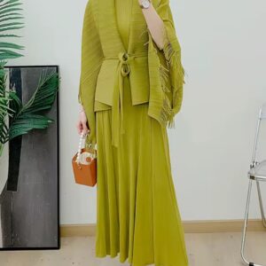 Pleated 2pc Kimono green