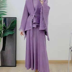 Pleated 2pc Kimono Purple