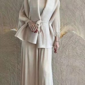 Pleated 2pc Kimono White