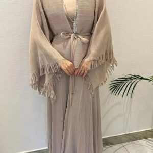 Pleated 2pc Kimono Light Brown