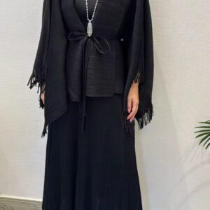 Pleated 2pc Kimono Black