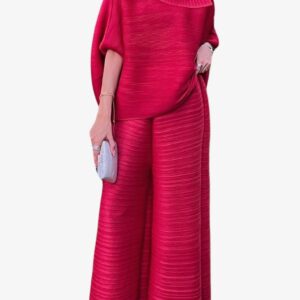 Pleated Cowl-neck Co-ord set Cherry Red